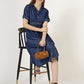 Women's Short-Sleeve Pleated Denim Shirt Dress (6033)