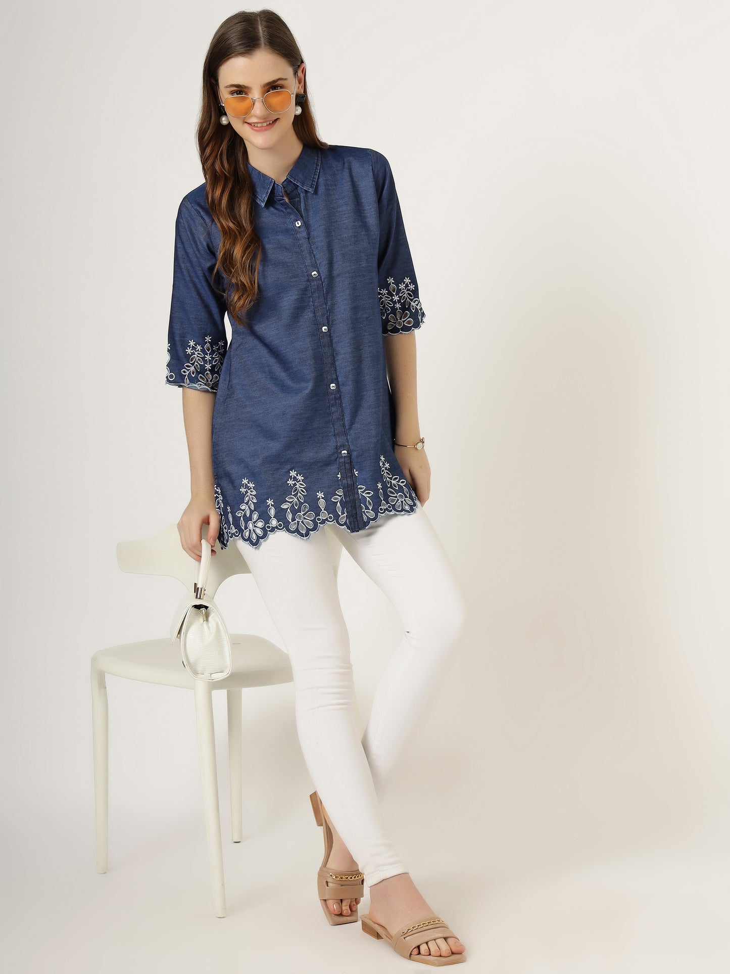 Women's Embroidered Denim Tunic Shirt (6045 DS)