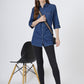 Women's Classic Button-Down Denim Shirt with 3/4 Sleeves (6099)