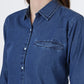 Women's Classic Button-Down Denim Shirt with 3/4 Sleeves (6099)