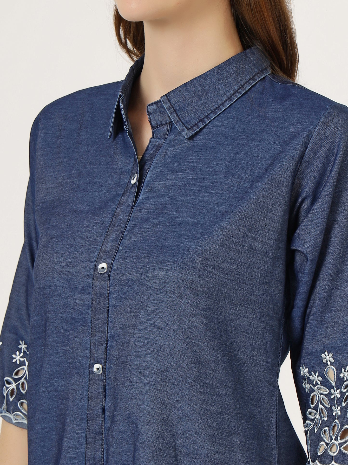 Women's Embroidered Denim Tunic Shirt (6045 DS)