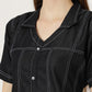 Women's Short Sleeve Button-Down Black Denim Dress (6098-Z Black)