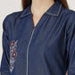 Women's Embroidered Denim A-Line Dress with 3/4 Sleeves (6097)