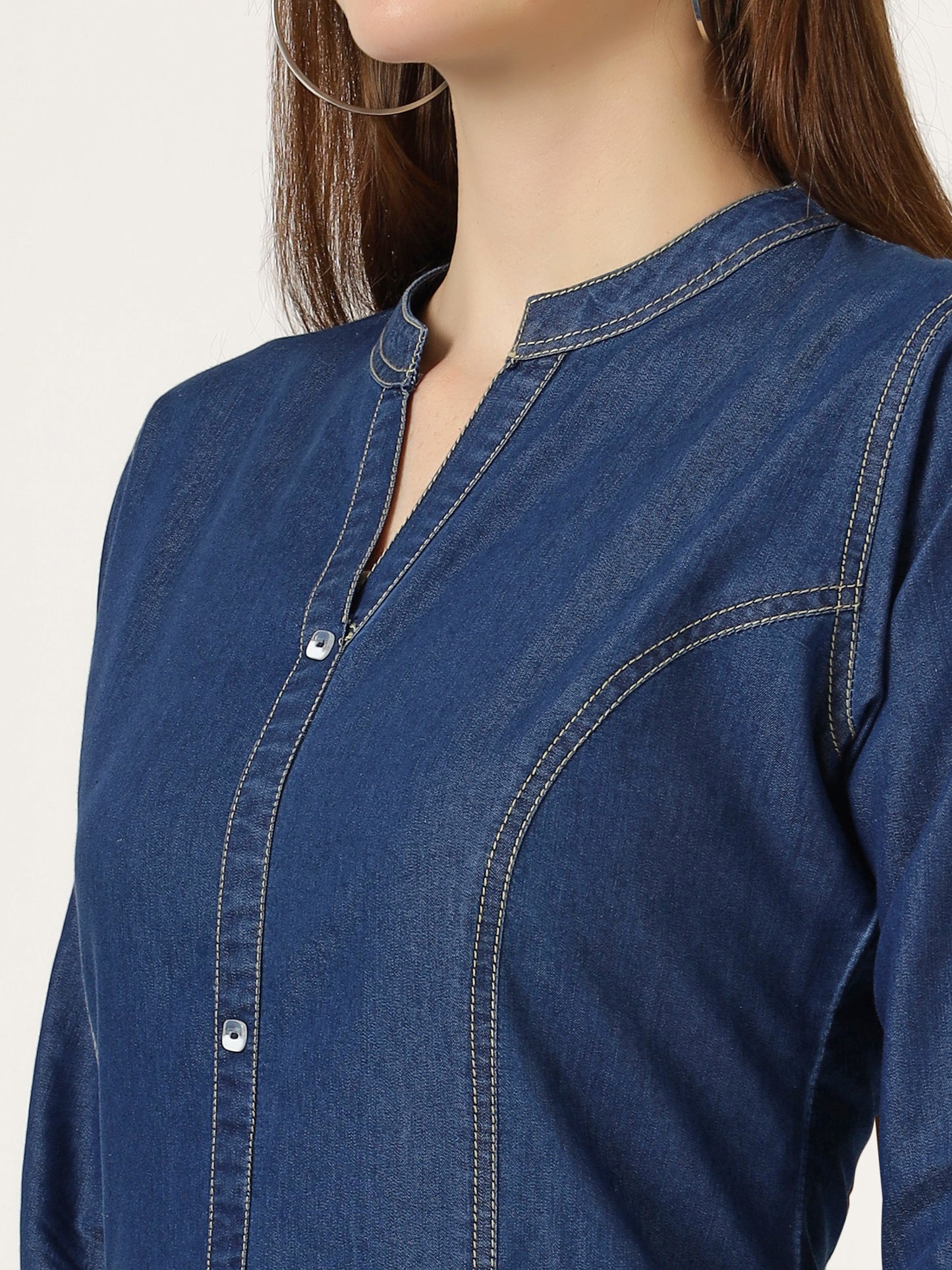 Women's 3/4 Sleeve A-Line Denim Button-Down Dress (6057)