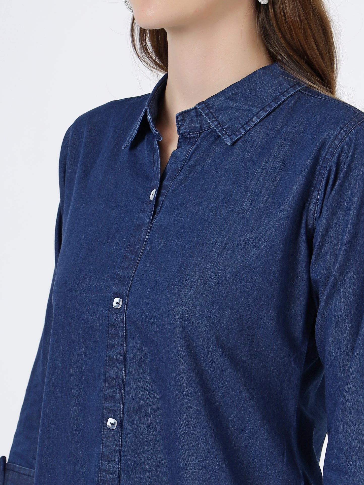 Women's Classic Denim Shirt with Roll-Up Sleeves (6076)