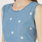 Women's Sleeveless Polka Dot Tiered Denim Midi Dress (6102)