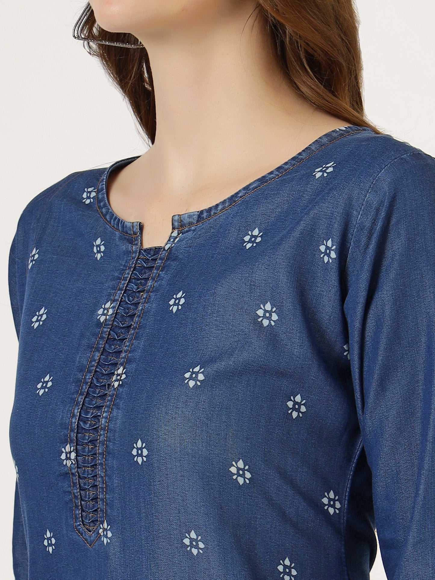 Women's Embroidered Denim Straight Kurti (6049)