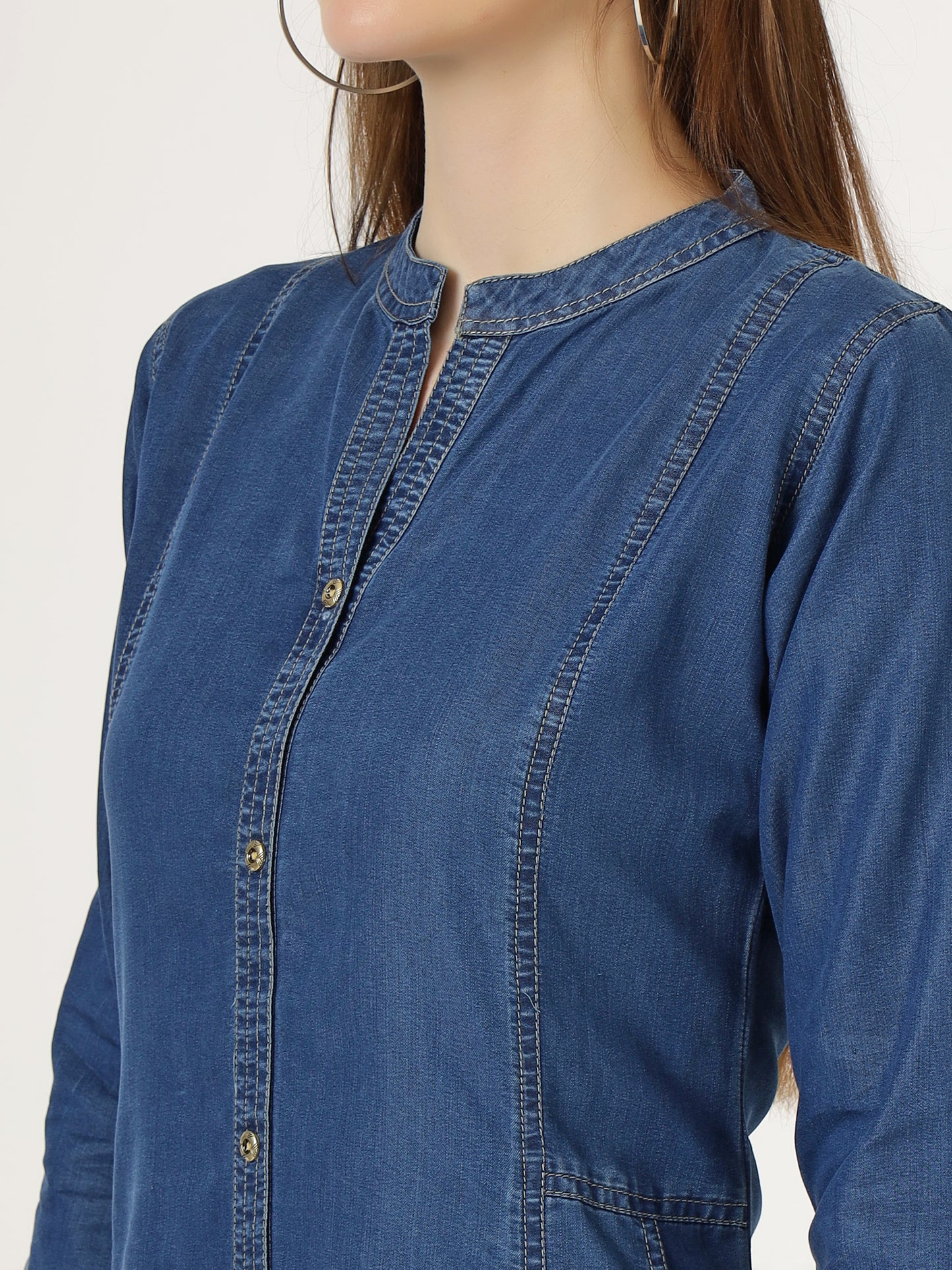 Women's 3/4 Sleeve Denim Maxi Shirt Dress (6001)