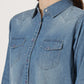 Women's Light Wash Denim Button-Down Shirt with Long Sleeves (6105)