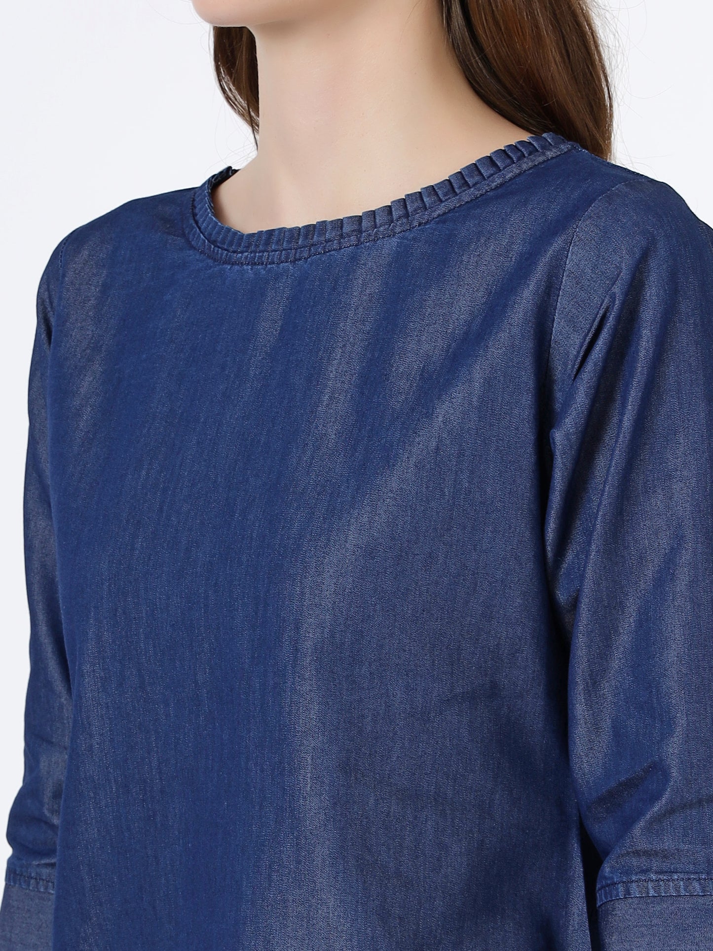 Women's 3/4 Sleeve Denim Top with Round Neck (6092)