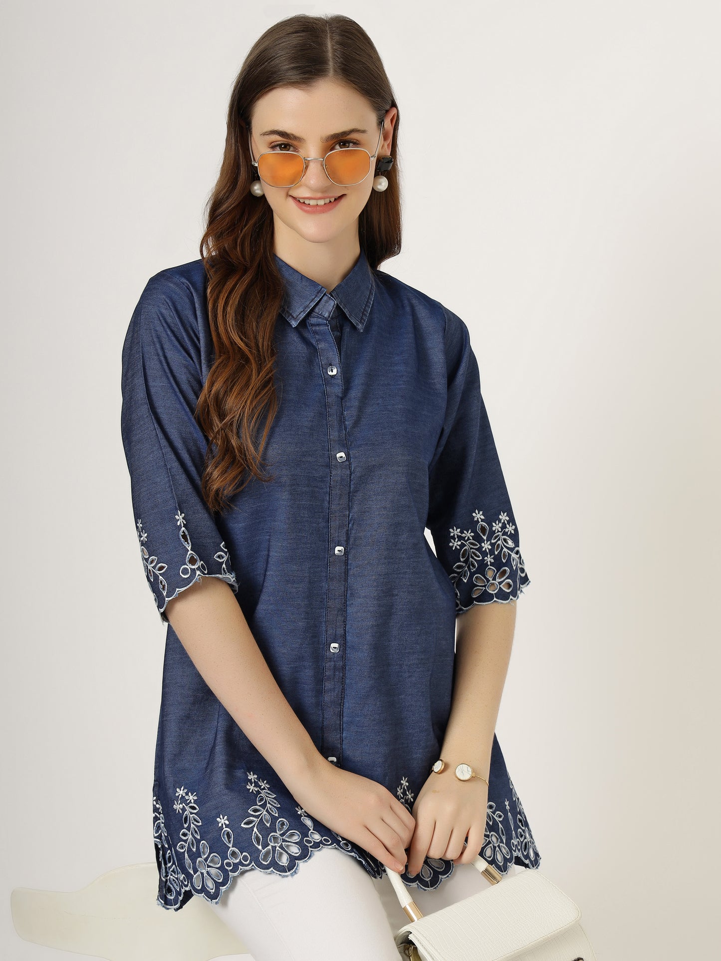 Women's Embroidered Denim Tunic Shirt (6045 DS)