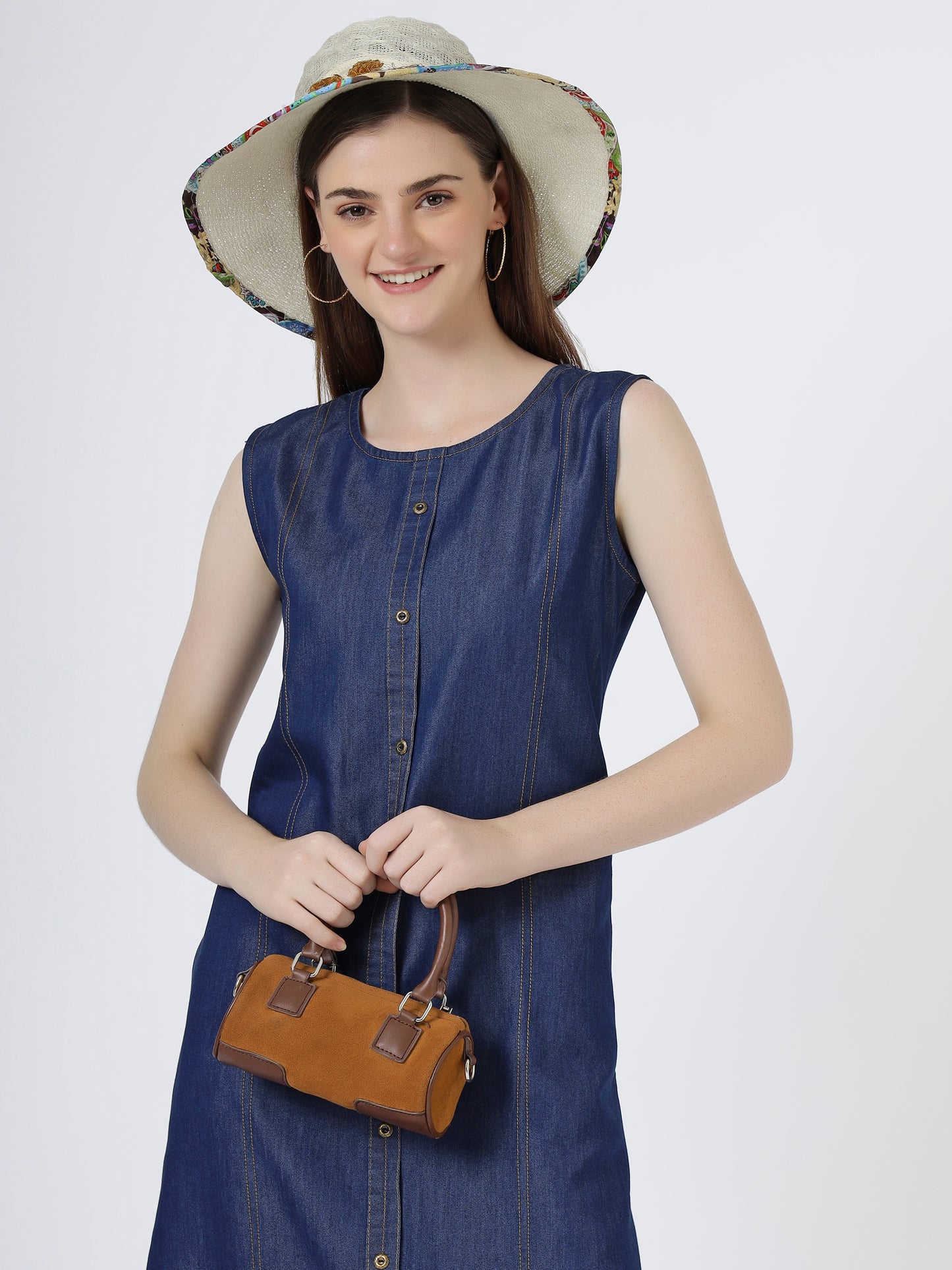 Women's Sleeveless Button-Down Denim Shift Dress (6096)