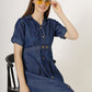 Women's Short-Sleeve Pleated Denim Shirt Dress (6033)