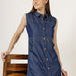 Women's Sleeveless Denim Button-Down A-Line Dress (6031)