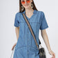 Women's Short Sleeve Button-Down Light Blue Denim Dress (6098-ICE)