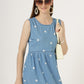 Women's Sleeveless Polka Dot Tiered Denim Midi Dress (6102)