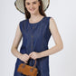 Women's Sleeveless Denim A-Line Dress with Round Neck (6090)