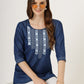 Women's Embroidered Denim Tunic Top with 3/4 Sleeves (6103)