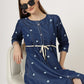 Women's Polka Dot Denim A-Line Dress with Waist Tie (6094)