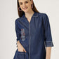 Women's Embroidered Denim A-Line Dress with 3/4 Sleeves (6097)