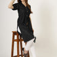 Women's Black Button-Down Denim Dress with Waist Tie (6081)